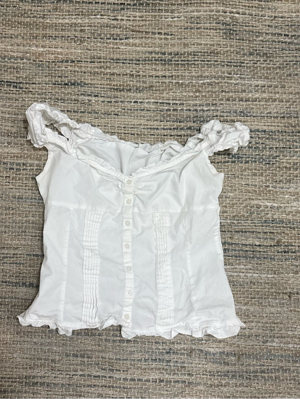 Brandy Melville White Ruffle-Trim Button Front Top